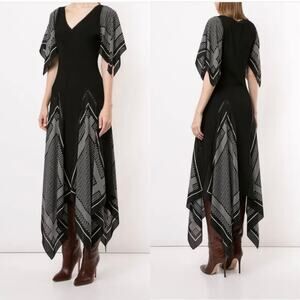 Altuzarra Witchhazel Handkerchief Hem Dress Size 44 Black Ribbed Knit Old Money